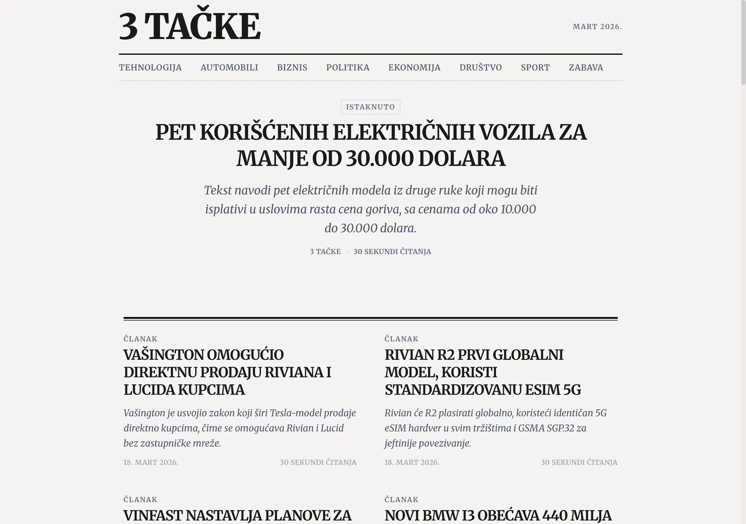 3 Tačke homepage — clean news feed without clickbait